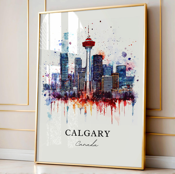 Calgary Wall Art, Calgary Print, Calgary Watercolor Art, Calgary Skyline Gift, Travel Print, Travel Poster, Housewarming Gift