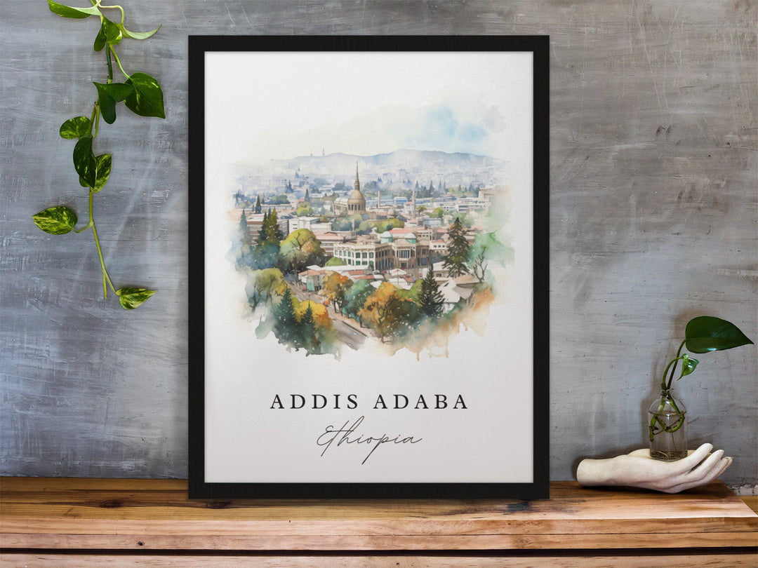 Addis Ababa watercolor travel art - Ethiopia, Addis Ababa poster, Wedding gift, Birthday present, Custom Text, Personalized Gift