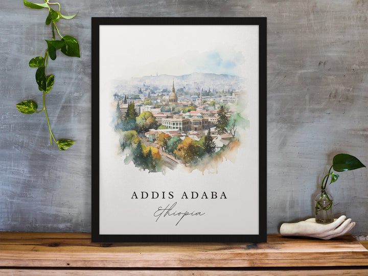 Addis Ababa watercolor travel art - Ethiopia, Addis Ababa poster, Wedding gift, Birthday present, Custom Text, Personalized Gift