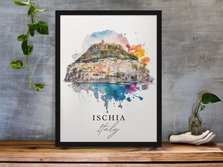 Ischia traditional travel art - Italy, Ischia poster, Wedding gift, Birthday present, Custom Text, Personalised Gift