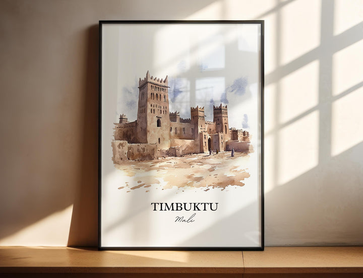 Timbuktu Wall Art, Mali Africa Print, Mali Watercolor Art, Timbuktu Mali Gift, Travel Print, Travel Poster, Housewarming Gift