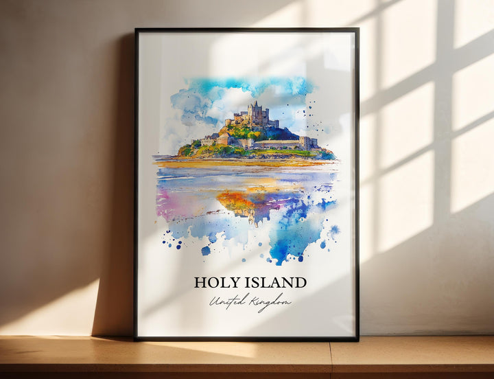 Holy Island Wall Art, Northumberland Print, England Watercolor Art, Holy Island UK Gift, Travel Print, Travel Poster, Housewarming Gift