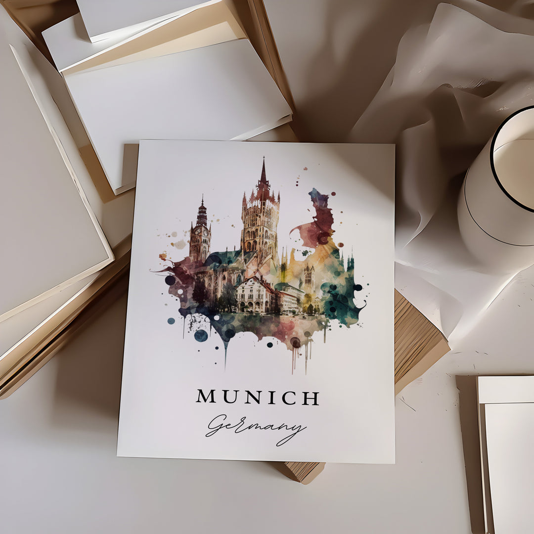 Munich Germany watercolor art - Germany, Munich poster, Munich Wedding gift, Birthday present, Custom Text, Personalised Gift