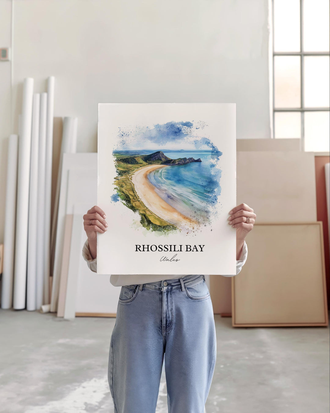 Rhossili Bay Wall Art, South Wales Print, Wales Watercolor Art, Rhossili Bay Gift, Travel Print, Travel Poster, Housewarming Gift