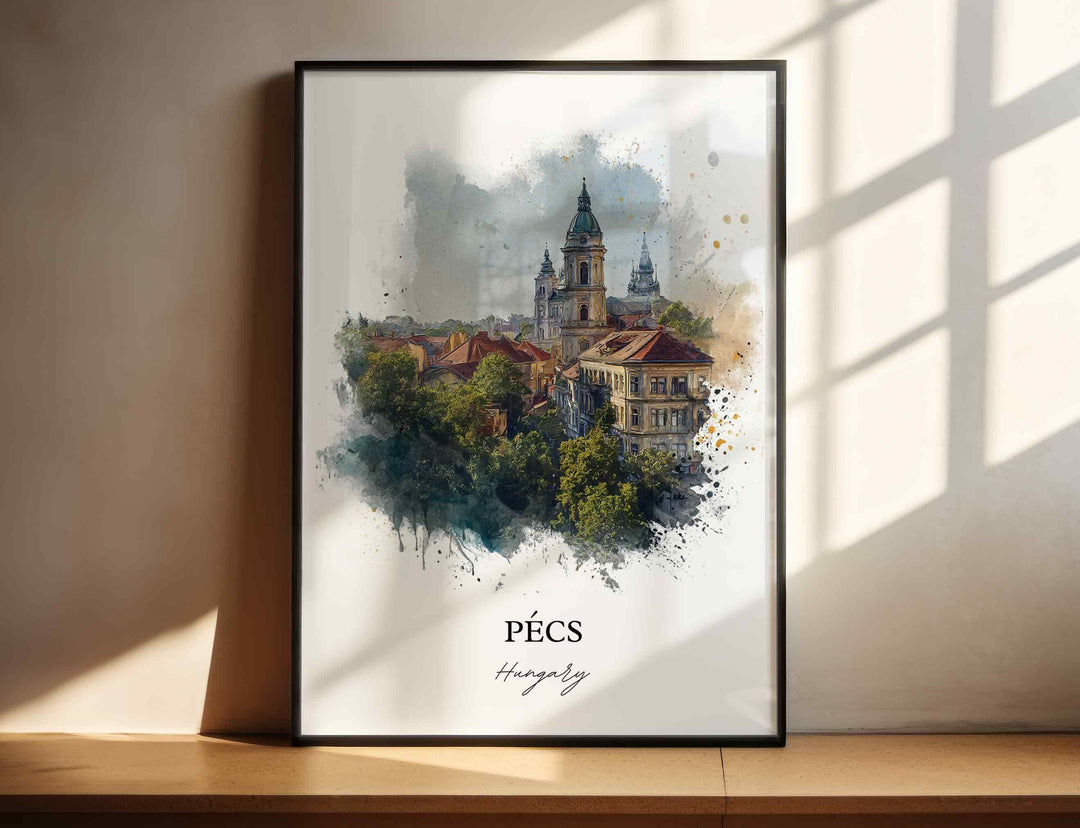 Pecs, Hungary – Watercolor Art Print of Mecsek Mountains