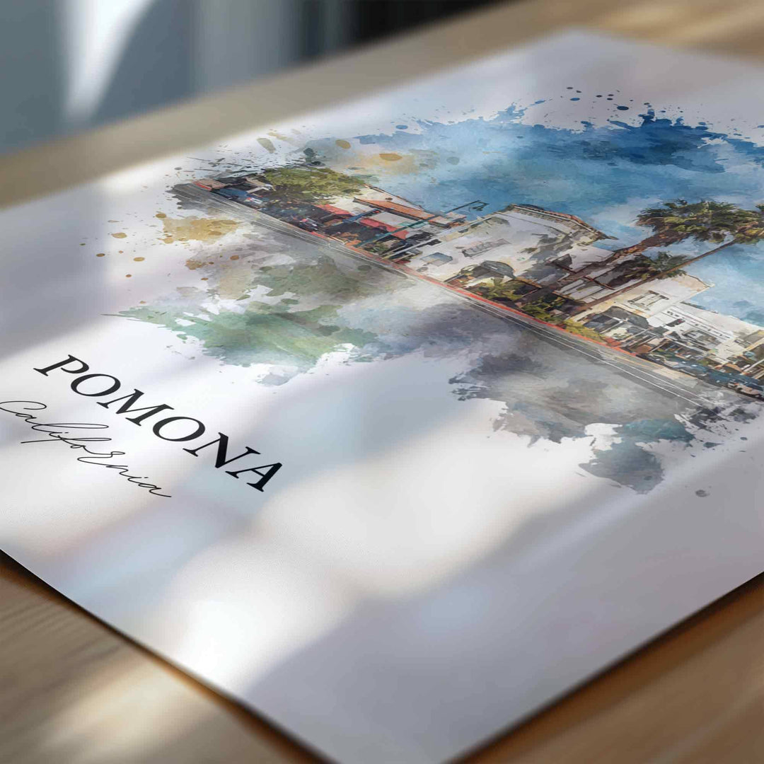 Pomona, California Wall Art, Pomona Print, Pomona Watercolor Art, San Gabriel Valley Gift, Travel Print, Travel Poster, Housewarming Gift