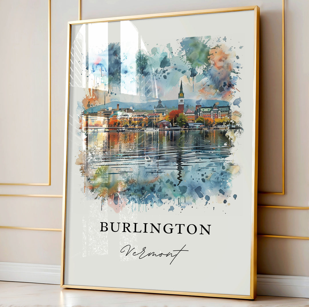 Burlington VT Wall Art, Burlington Vermont Print, Burlington Watercolor, Burlington VT Gift, Travel Poster, Housewarming Gift