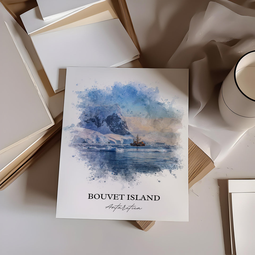 Bouvet Island Wall Art, Antarctica Print, Antarctica Watercolor Art, Bouvet Island Gift, Travel Print, Travel Poster, Housewarming Gift
