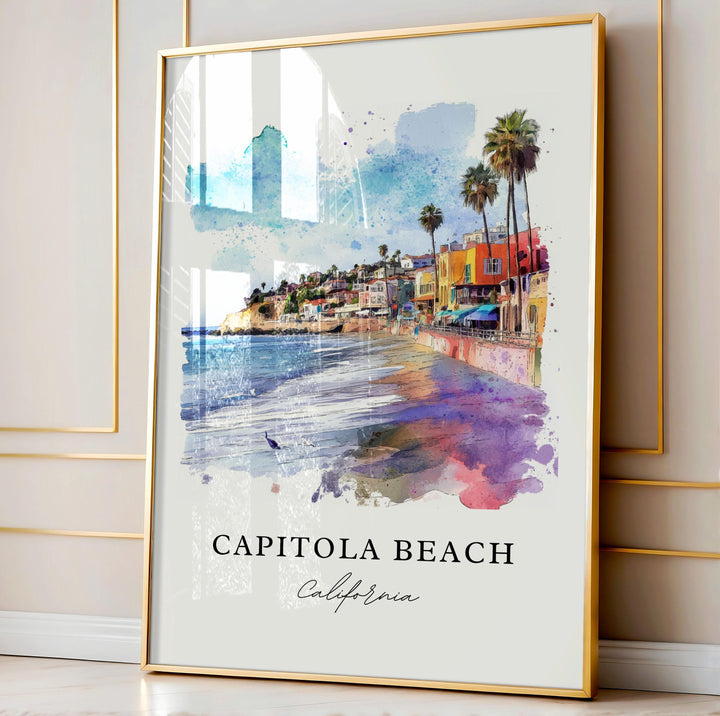 Capitola Beach Wall Art, Capitola CA Print, Capitola Cali Watercolor Art, Monterey Bay Gift,
