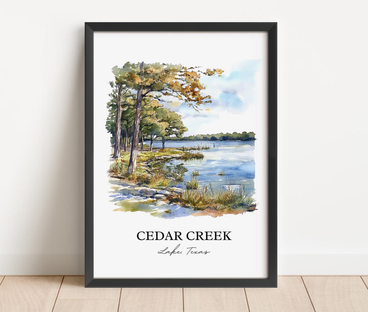 Cedar Creek Lake Wall Art, Kaufman County Print, Texas Watercolor Art, Cedar Creek Lake Gift, Travel Print, Travel Poster, Housewarming Gift