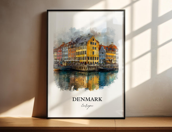 Denmark Wall Art, Denmark Print, Denmark Watercolor Art, Denmark Country Gift, Travel Print, Travel Poster, Housewarming Gift