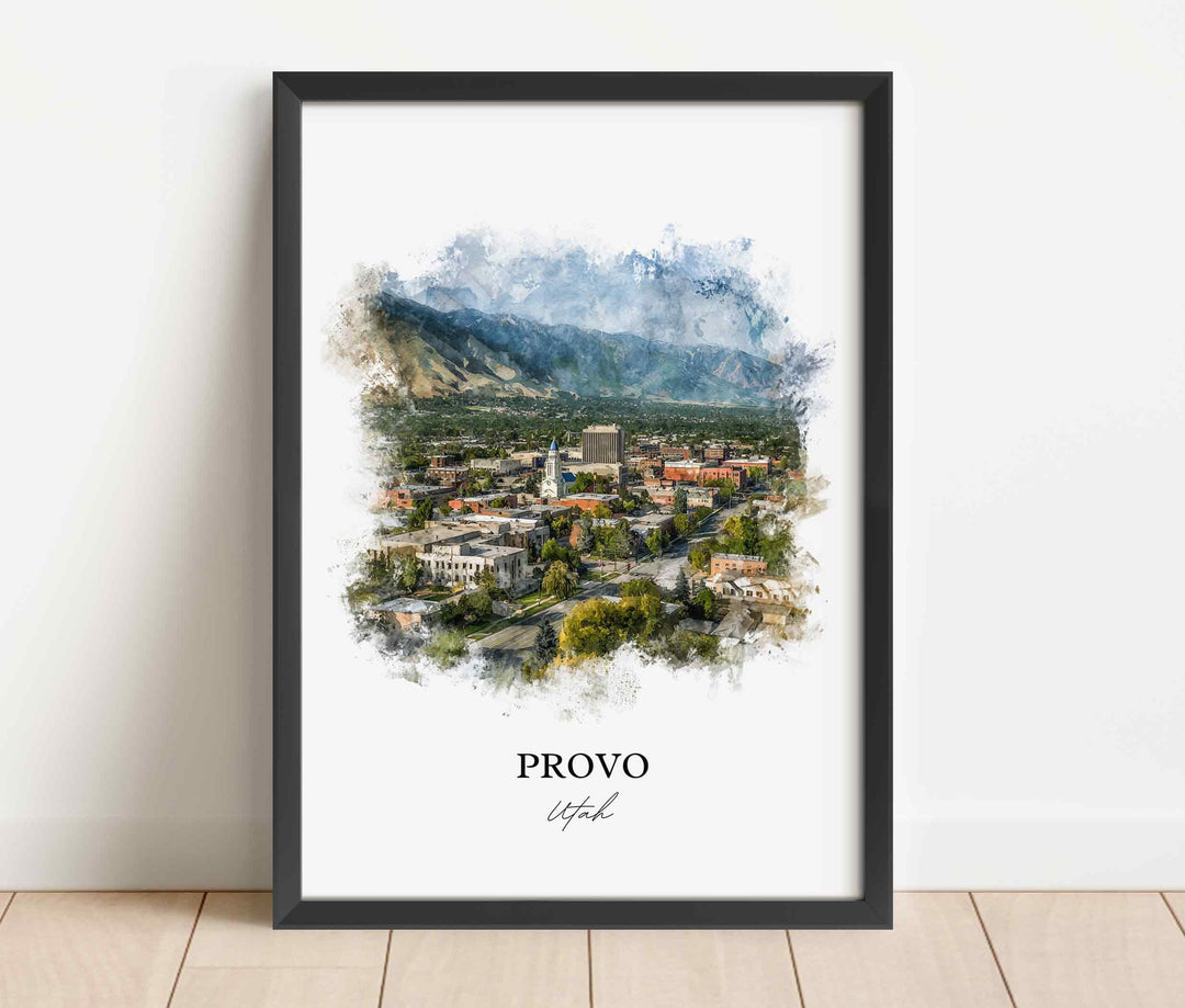Provo Utah Wall Art, Provo Print, Utah Watercolor Art, Provo Utah Skyline Gift, Travel Print, Travel Poster, Housewarming Gift