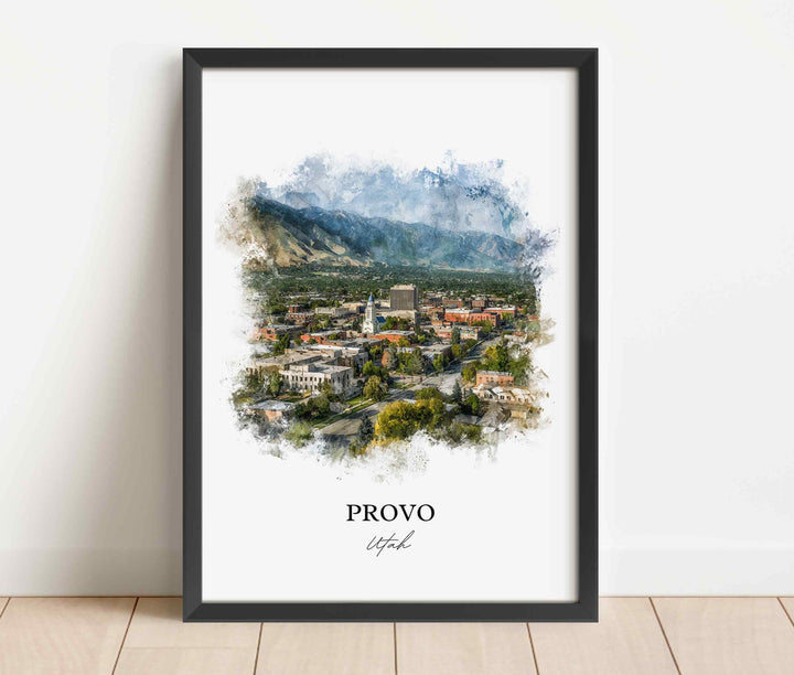 Provo Utah Wall Art, Provo Print, Utah Watercolor Art, Provo Utah Skyline Gift, Travel Print, Travel Poster, Housewarming Gift