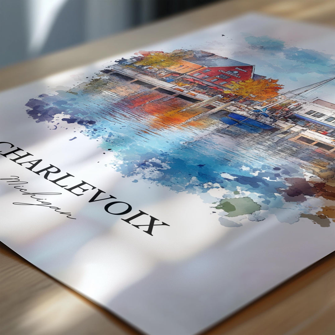 Charlevoix MI Wall Art, Michigan Print, Michigan Watercolor Art, Charlevoix Michigan Gift, Travel Print, Travel Poster, Housewarming Gift