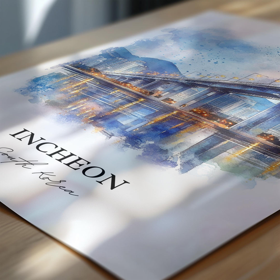Incheon Wall Art, Seoul Print, South Korea Watercolor Art, Incheon Gift, Travel Print, Travel Poster, Housewarming Gift