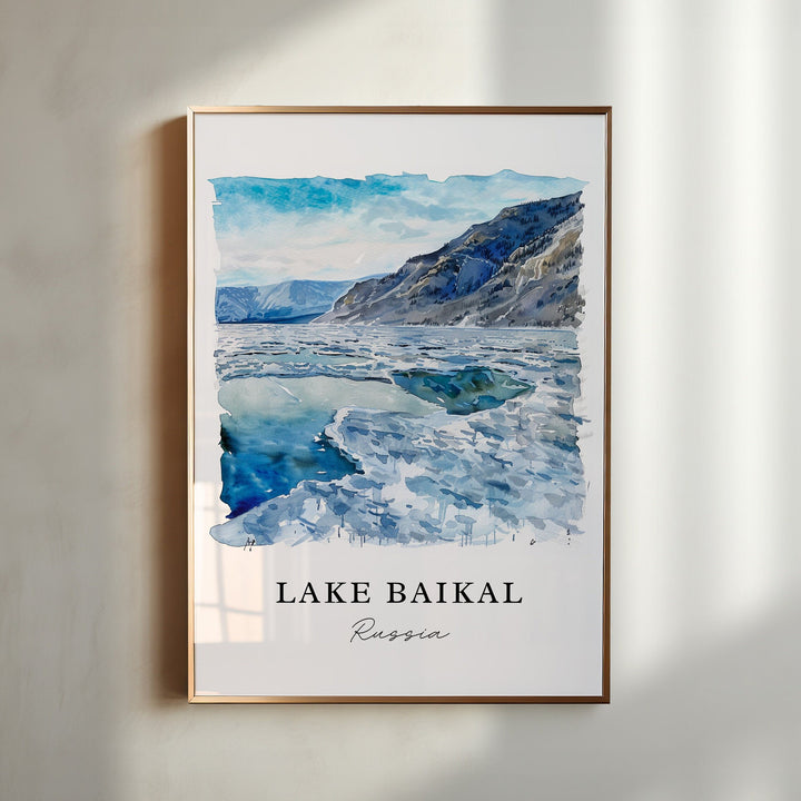 Lake Baikal Wall Art, Lake Baikal Russia Print, Lake Baikal Watercolor, Siberia Gift,