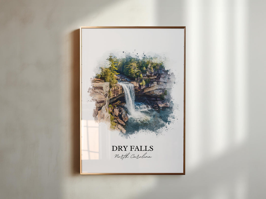 Dry Falls NC Wall Art, Nantahala Forest Print, Highlands NC Watercolor Art, Dry Falls Gift, Travel Print, Travel Poster, Housewarming Gift