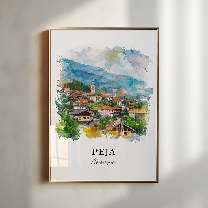 Peja Kosovo Wall Art, Peja Print, Peja Watercolor, Rugova Kosovo Gift, Travel Poster, Housewarming Gift