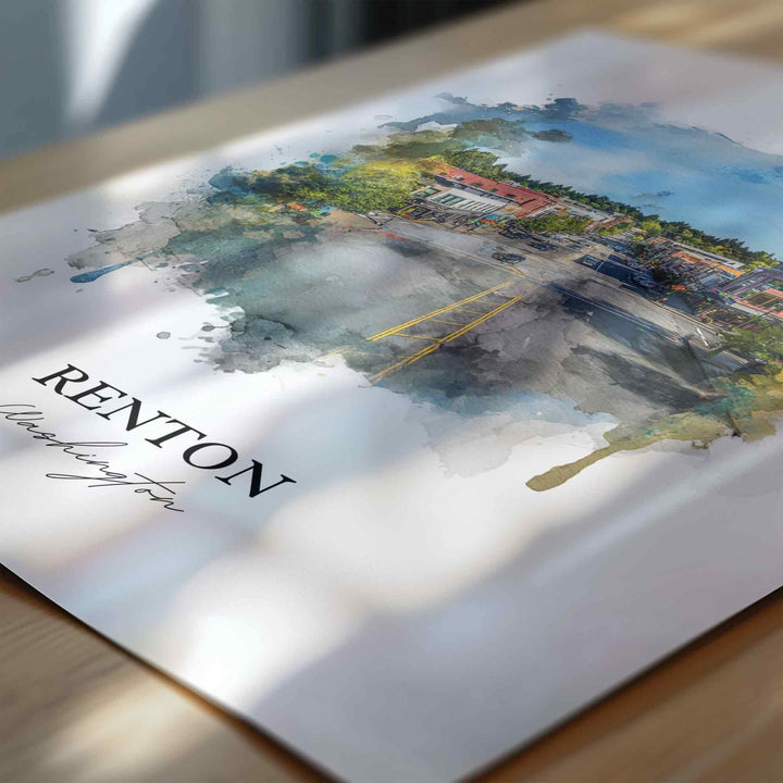 Renton WA Wall Art, Renton Print, Renton Watercolor Art, Renton Washington Gift, Travel Print, Travel Poster, Housewarming Gift