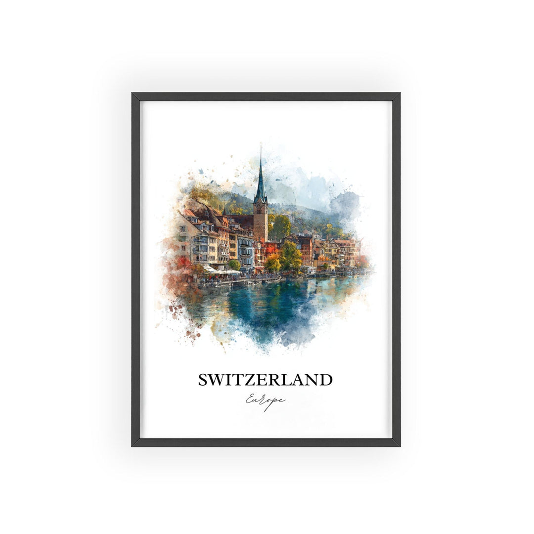 Switzerland Art, Switzerland Print, Switzerland Watercolor Art, Switzerland Country Gift, Travel Print, Travel Poster, Housewarming Gift
