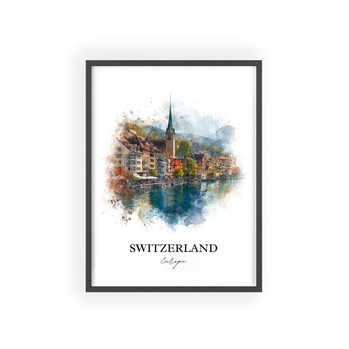 Switzerland Art, Switzerland Print, Switzerland Watercolor Art, Switzerland Country Gift, Travel Print, Travel Poster, Housewarming Gift