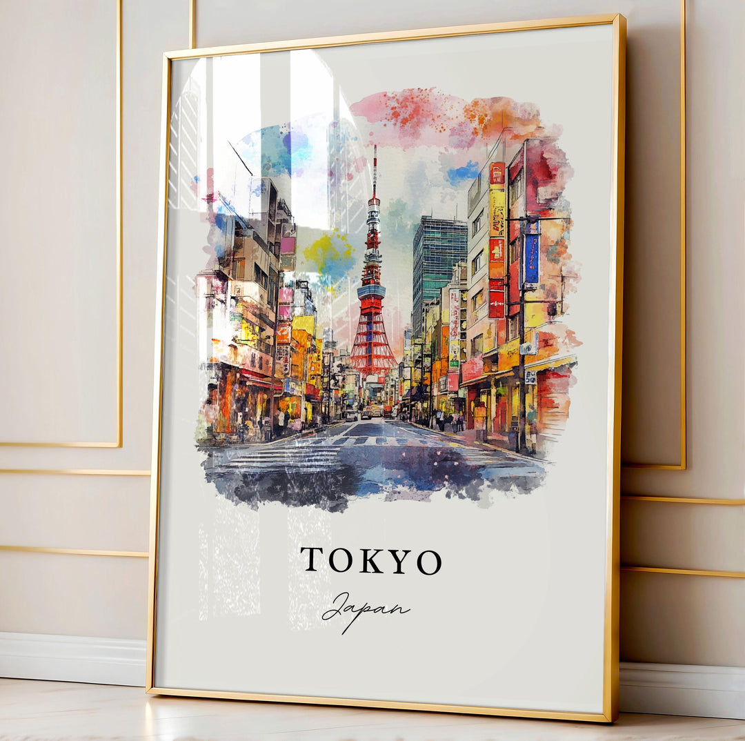 Tokyo Wall Art, Tokyo Print, Tokyo Watercolor Art, Tokyo Japan Gift, Tokyo Travel Print, Tokyo Skyline Travel Poster, Housewarming Gift