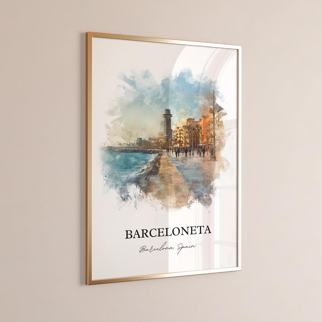 Barceloneta Wall Art, Barceloneta Print, Spain Watercolor, Barcelona Spain Gift, Barcelona Travel Print, Barcelona Travel Poster, Spain Gift