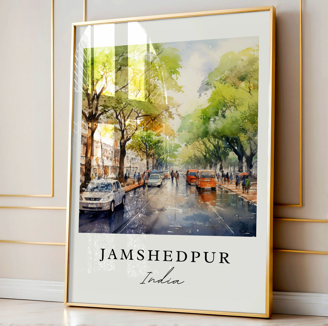 Jamshedpur traditional travel art - India, Jamshedpur poster, Wedding gift, Birthday present, Custom Text, Personalised Gift