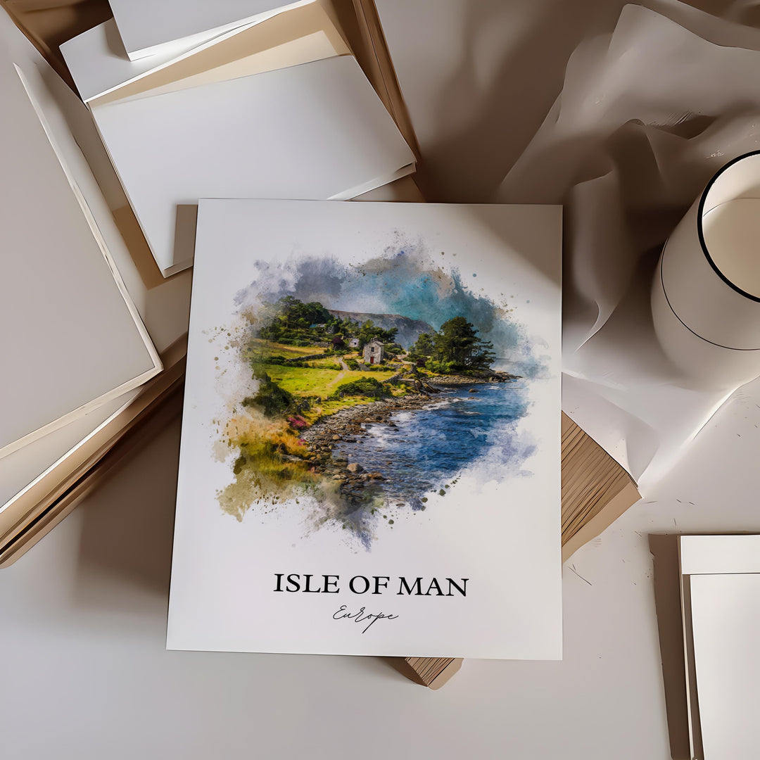 Isle of Man Wall Art, Irish Sea Print, Isle of Man Watercolor Art, Isle of Man Gift, Travel Print, Travel Poster, Housewarming Gift
