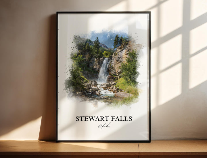 Stewart Falls Wall Art, Utah County Print, Utah Watercolor Art, Stewart Falls UT Gift, Travel Print, Travel Poster, Housewarming Gift