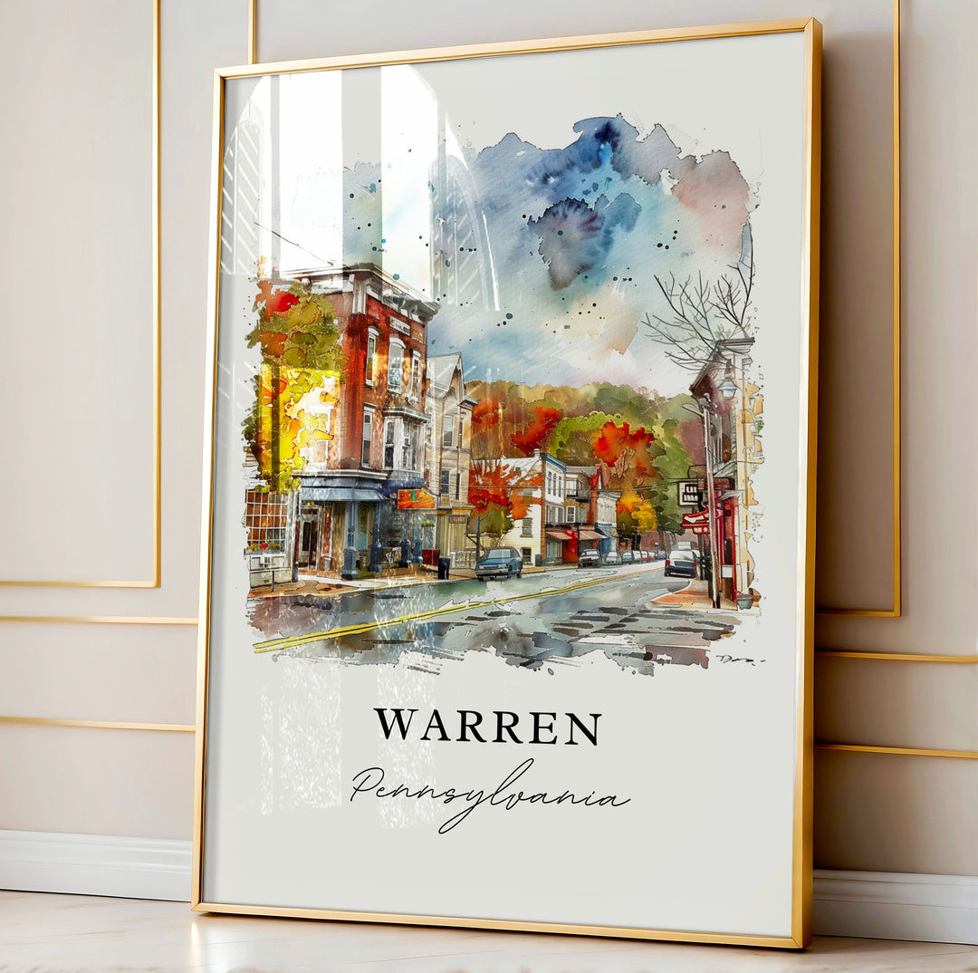 Warren PA Wall Art, Warren Print, Pennsylvania Watercolor, Warren Pennsylvania Gift,