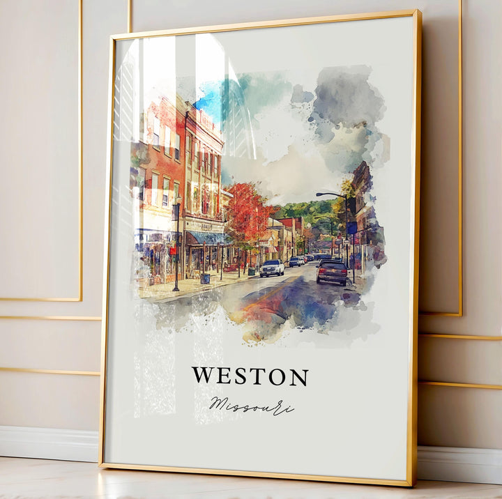 Weston Missouri Art, Weston MO Print, Weston MO Watercolor Art, Weston Missouri Gift,