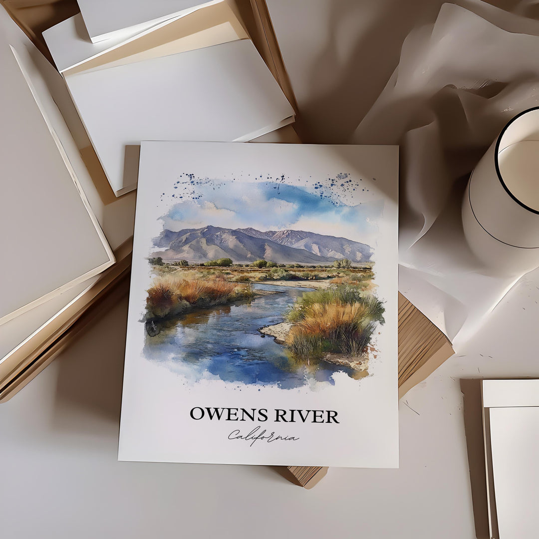 Owens River CA Wall Art, Owens Valley Print, California Watercolor Art, Owens River CA Gift, Travel Print, Travel Poster, Housewarming Gift