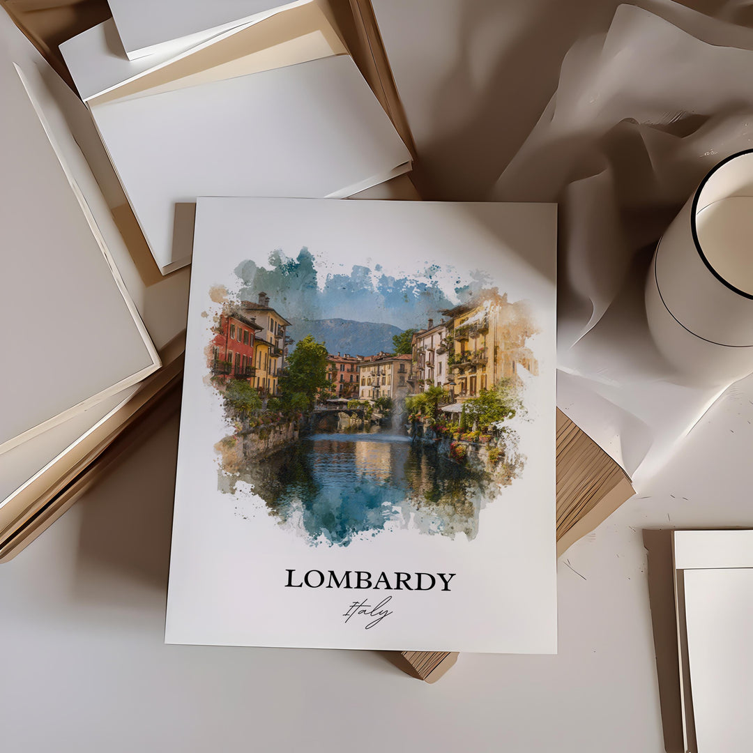 Lombardy Italy Wall Art, Lombardy Print, Italy Watercolor Art, Lombardy Italy Gift, Lombardy Travel Print, Travel Poster, Housewarming Gift