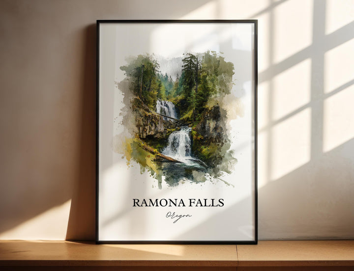 Ramona Falls, Oregon, USA – Watercolor Art Print