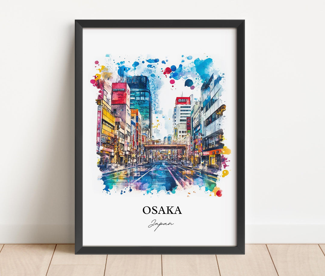 Osaka Wall Art, Osaka Skyline Print, Japan Watercolor Art, Osaka Japan Gift, Travel Print, Travel Poster, Housewarming Gift