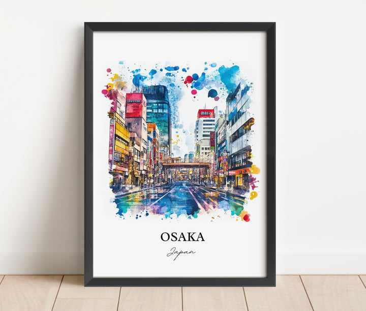 Osaka Wall Art, Osaka Skyline Print, Japan Watercolor Art, Osaka Japan Gift, Travel Print, Travel Poster, Housewarming Gift