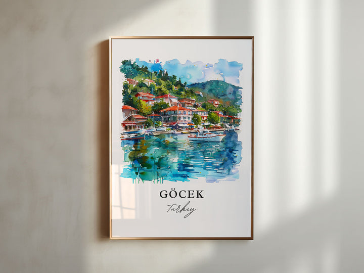 Gocek Turkey Art, Fethiye Turkey Print, Gocek Watercolor, Mugla Province Gift,