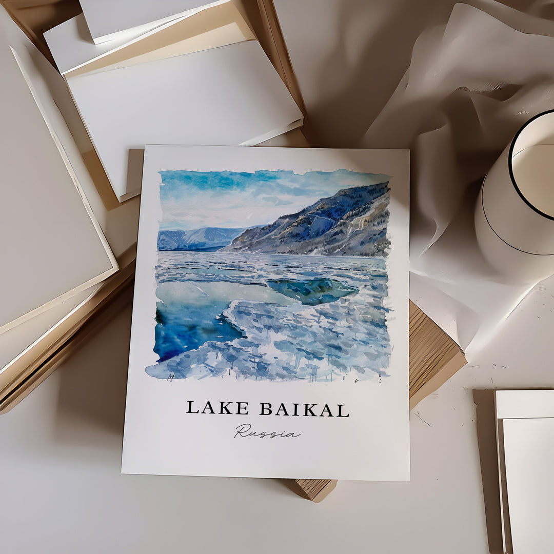 Lake Baikal Wall Art, Lake Baikal Russia Print, Lake Baikal Watercolor, Siberia Gift,