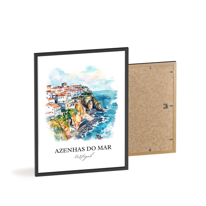 Azenhas Do Mar Wall Art, Sintra Print, Portugal Watercolor Art, Azenhas Do Mar Gift, Travel Print, Travel Poster, Housewarming Gift