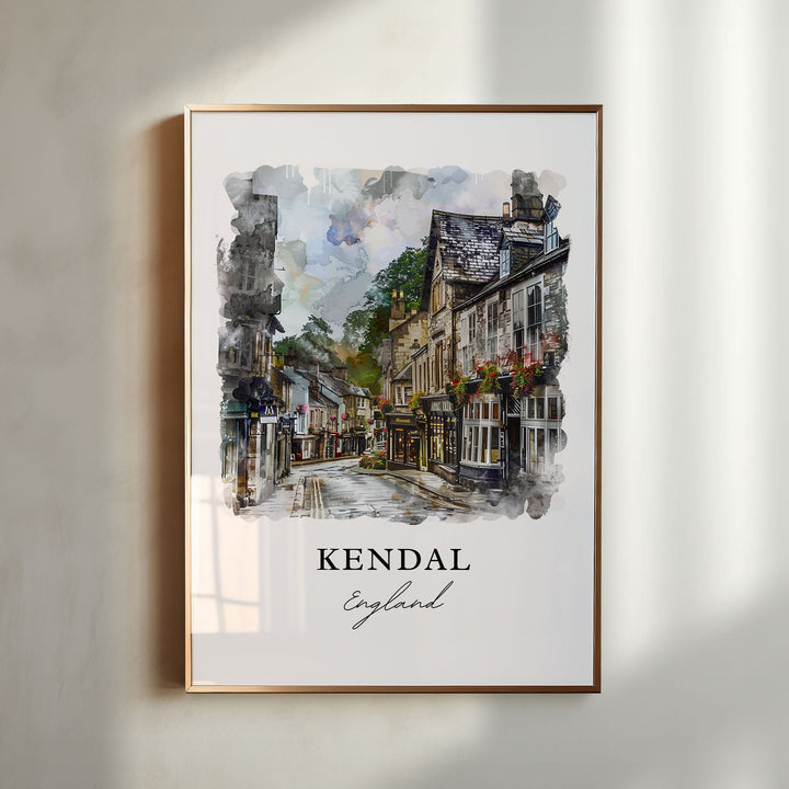 Kendal England Wall Art, Kendal Print, Kendal UK Watercolor Art, Kendal England Gift,