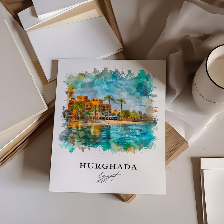 Hurghada Wall Art, Hurghada Egypt Print, Hurghada Watercolor, Hurghada Gift,