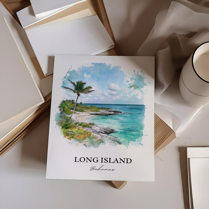Long Island Bahamas Art, Clarence Town Print, Bahamas Watercolor, Long Island Bahamas Gift, Travel Print, Travel Poster, Housewarming Gift