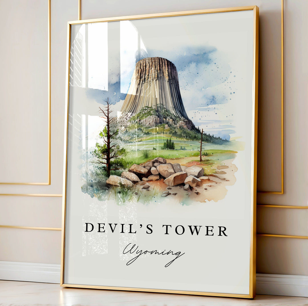 Devils Tower WY wall art - Wyoming, Devil's Tower poster print, Devils Tower Wedding gift, Birthday present, Custom Text, Perfect Gift