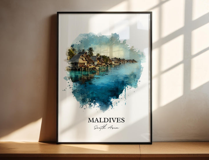 Maldives Wall Art, Maldives Print, Maldives Watercolor Art, Maldives Gift, Travel Print, Travel Poster, Housewarming Gift
