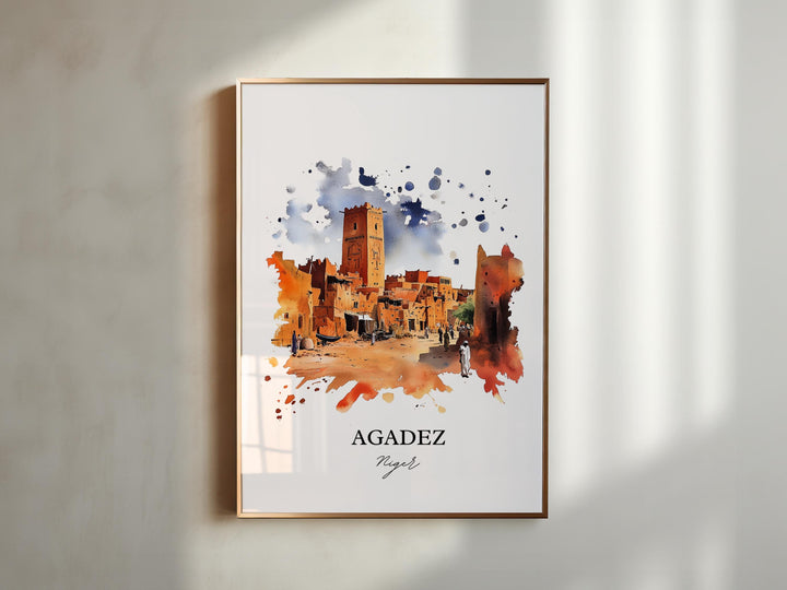 Agadez Niger Wall Art, Aïr Niger Print, Niger Watercolor Art, Agadez Niger Gift, Travel Print, Travel Poster, Housewarming Gift