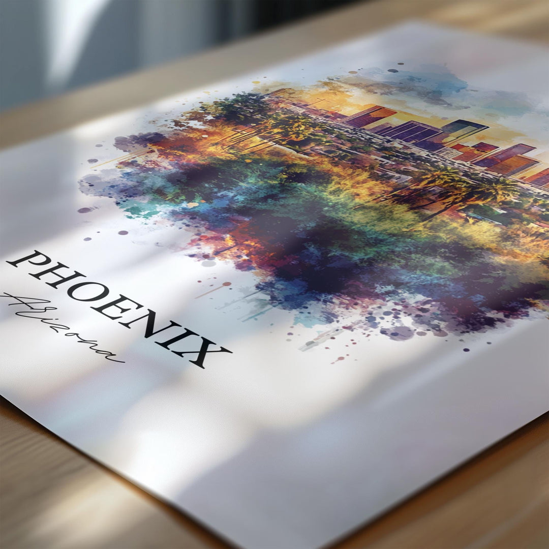 Phoenix Wall Art, Phoenix AZ Print, Arizona Watercolor Art, Phoenix Skyline Gift, Travel Print, Travel Poster, Housewarming Gift