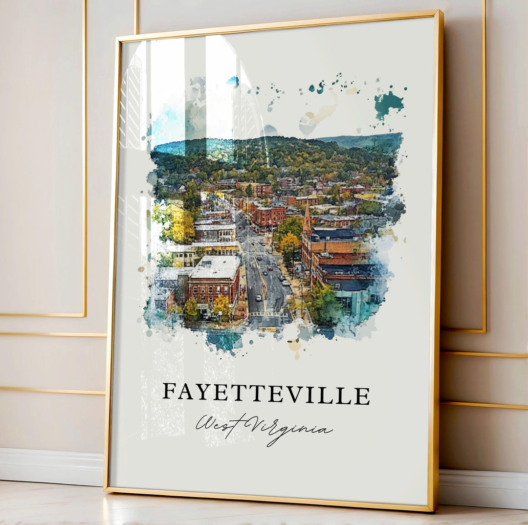 Fayetteville WV Wall Art, Fayetteville Print, Fayette County Watercolor Art, Fayette WV Gift,