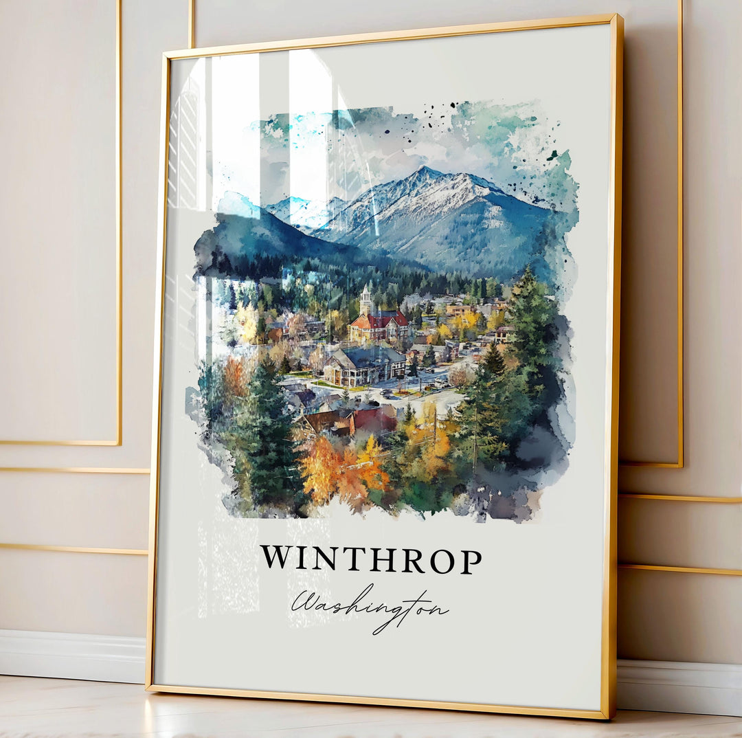 Winthrop WA Art, Winthrop Washington Print, Winthrop Watercolor Art, Winthrop WA Gift,