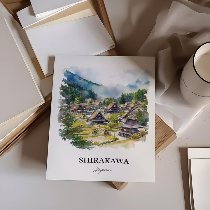 Shirakawa Wall Art, Gifu Prefecture Print, Japan Watercolor Art, Shirakawa Japan Gift, Travel Print, Travel Poster, Housewarming Gift